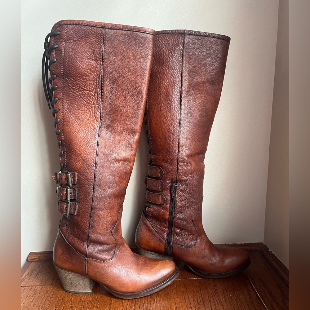 Matisse over the knee leather boots.  Laces up the back with buckle details.